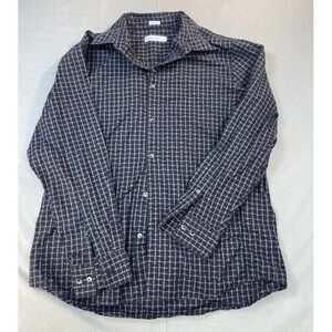 Calvin Klein Shirt Large Mens Black Gray Check Button Up Long‎ sleeve Cotton